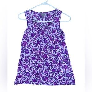 Womens Cotton Purple Floral Tank Top